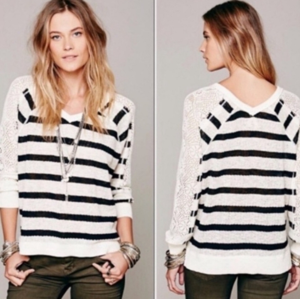 We The Free Black and White Striped Sweater